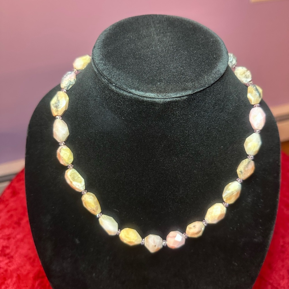 Pink marble stone necklace